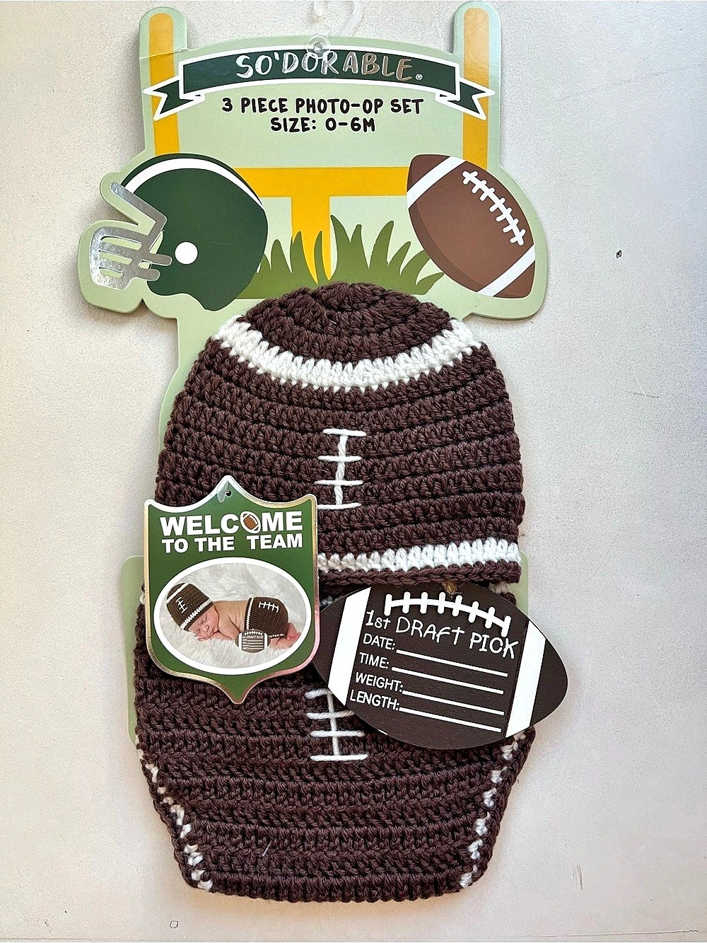 SoDorable Football Crochet Baby Bib Set Brown & White 0-6M NWT